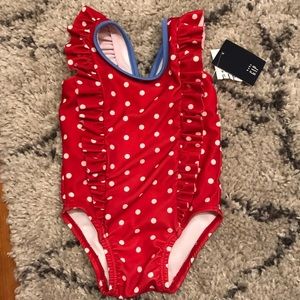 NWT red ruffle polka dot swimsuit